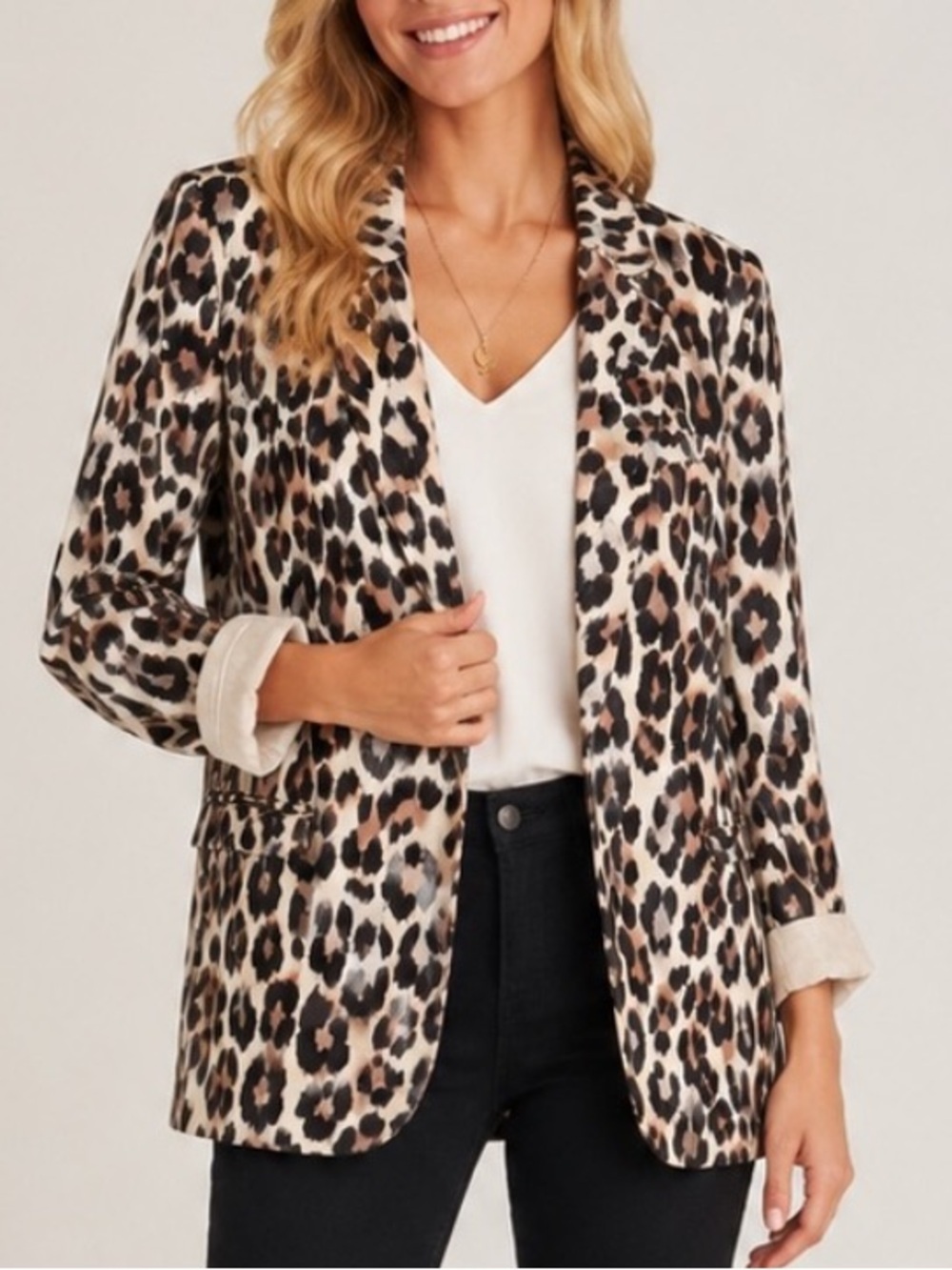 Joie Leopard Mehira Print Linen Blazer Women’s Size 8 Rolled Cuff 25743